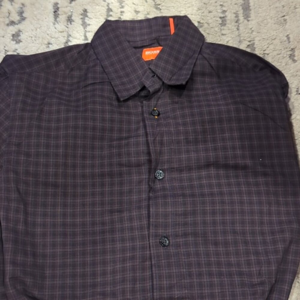 Hugo BOSS ORANGE long sleeve Collar Check Print Sport Shirt In Brown